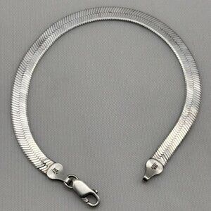 Vintage Sterling Silver Herringbone Bracelet Made in Italy With Maker's Hallmark